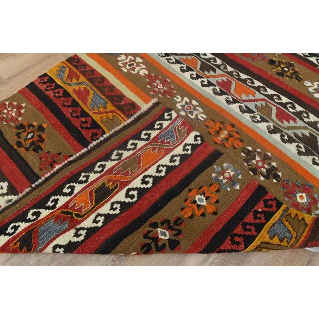 Tapis Kilim coloré en laine et coton fait main turc vintage des années 1970 98x405