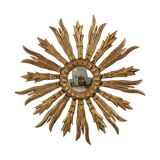 Old Wooden Sun Mirror Sunburst Mirror Gold Fifties 70cm