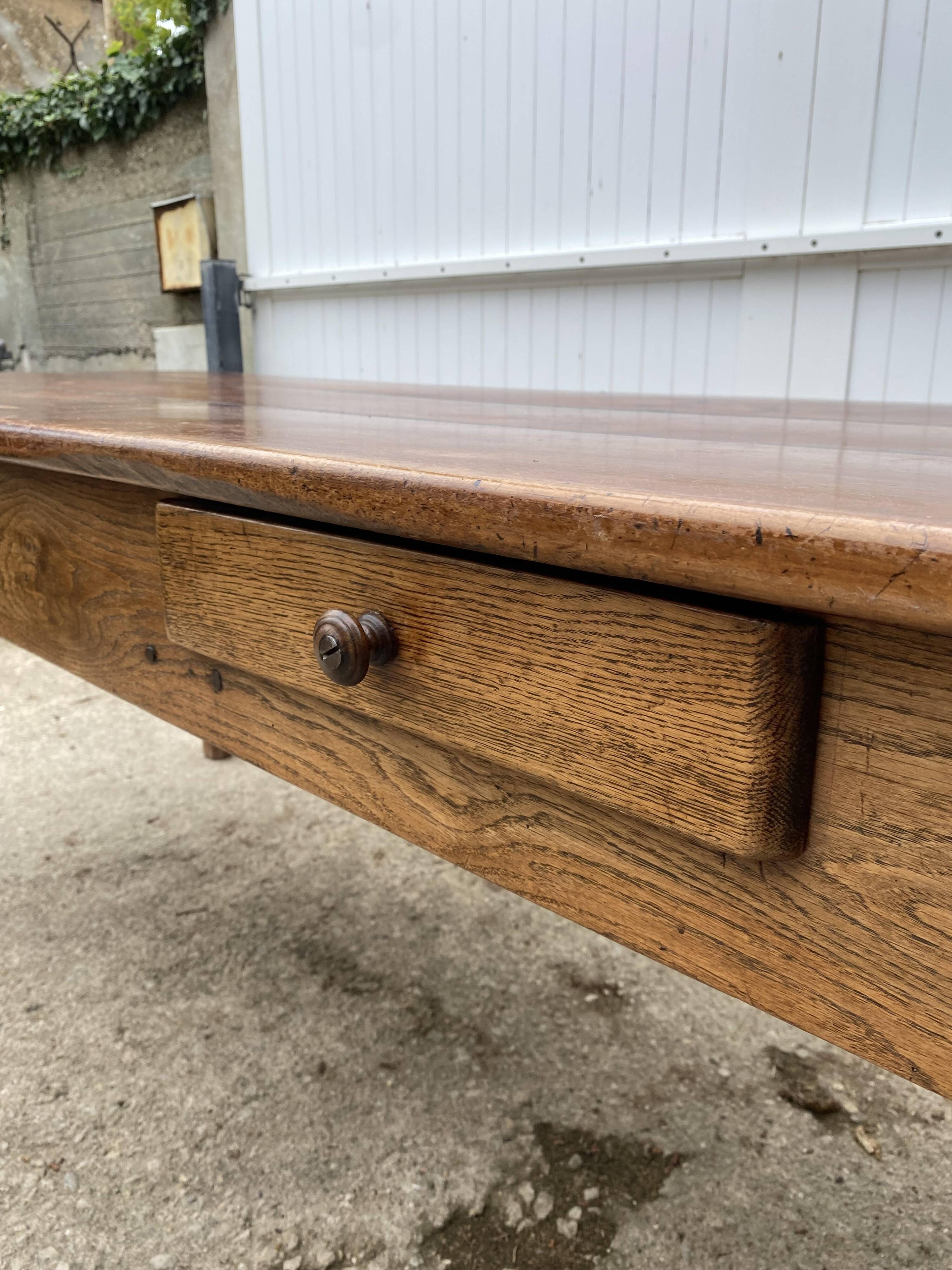 Solid wood farmhouse table with 2 drawers, 1900