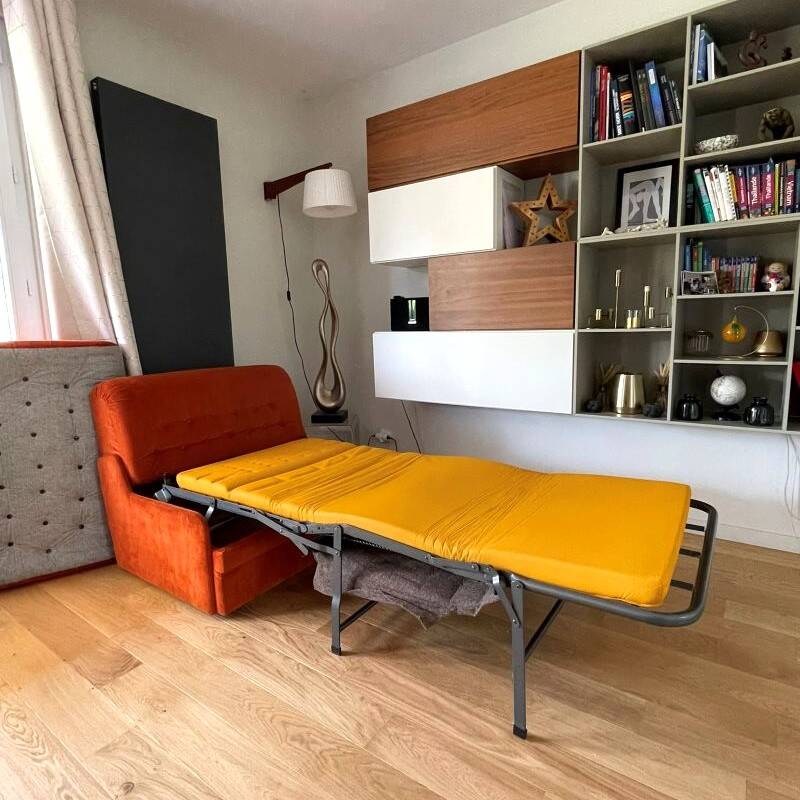 Orange corduroy convertible armchair, 1970s