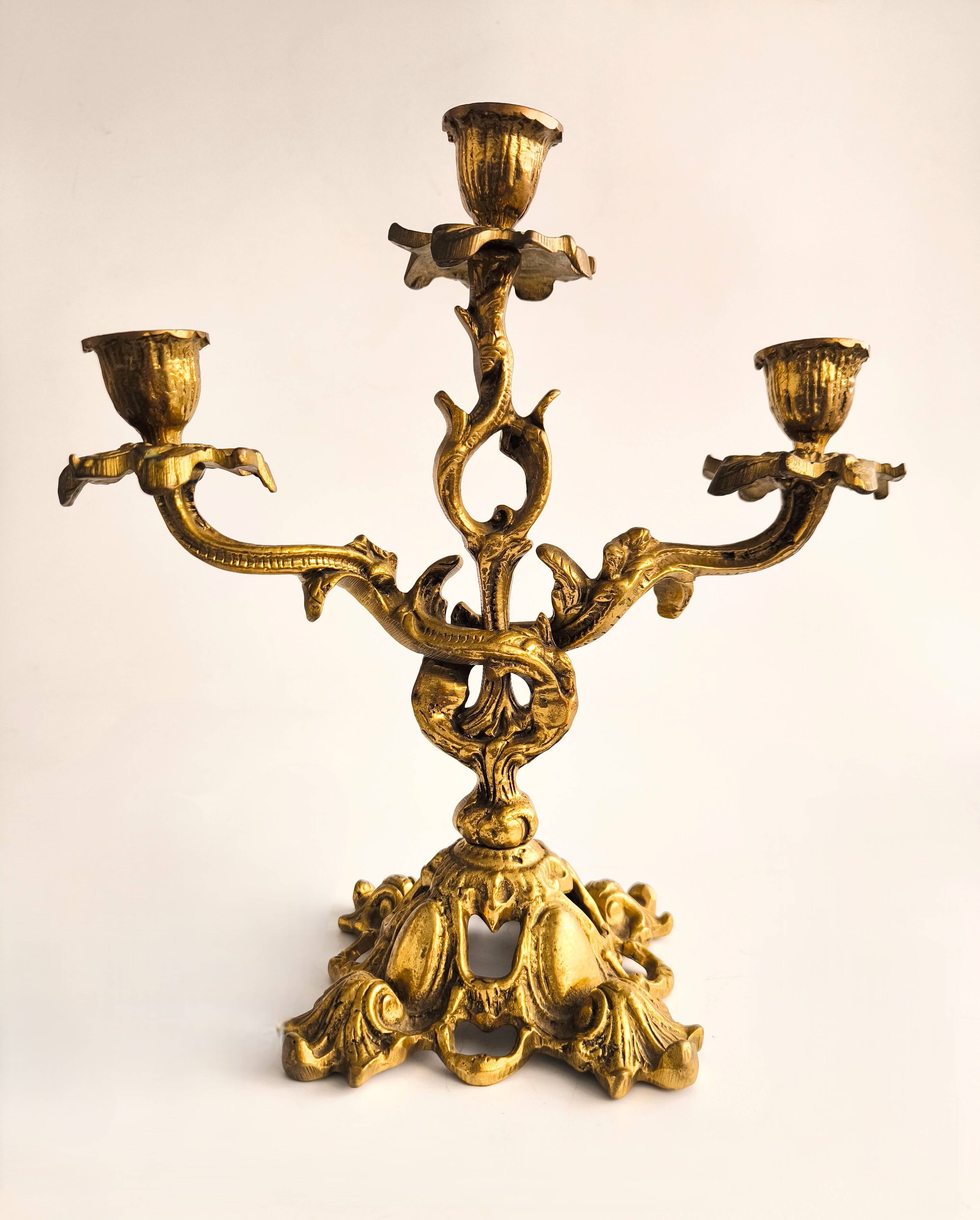 French Dessert Set: Candelabrum and "Feuille" Tray in Gilded Bronze