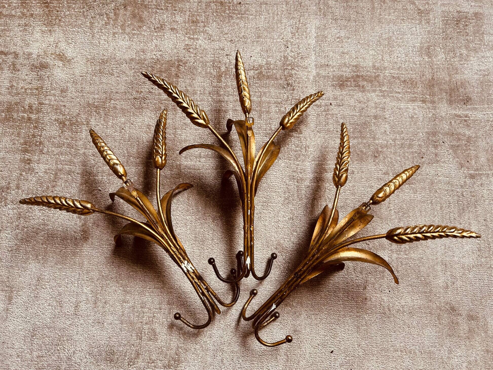 Set of 3 wheat sheaf coat hooks, Italy, 1960s, Hans Kogl style.