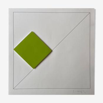 Screenprint - Composition 1 Green 3D Square - Gottfried Honegger - 2015