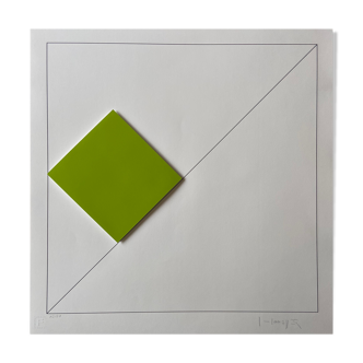 Screenprint - Composition 1 Green 3D Square - Gottfried Honegger - 2015