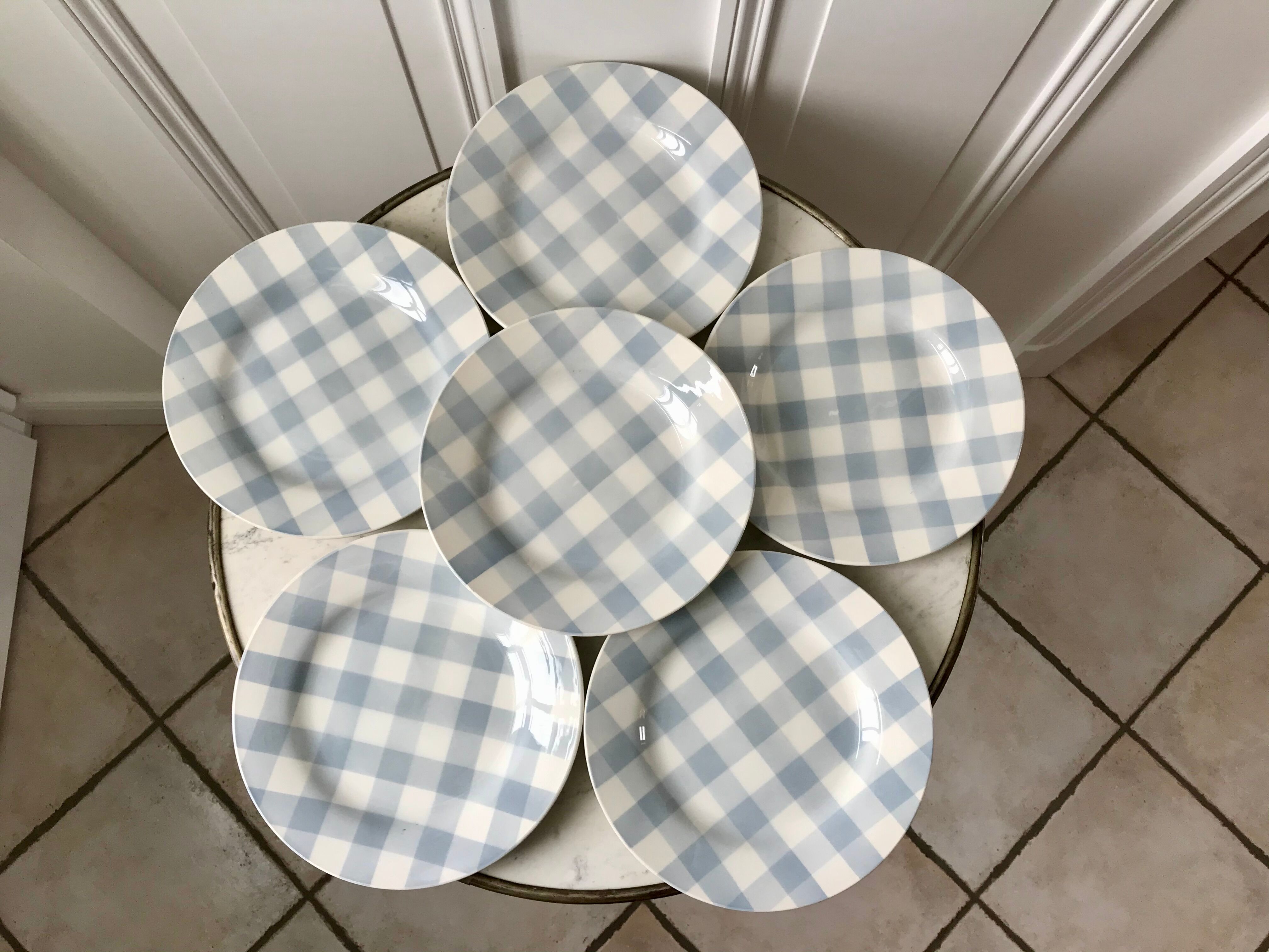Set of 6 flat plates digoin sarreguemines model "scottish" sky blue 40s-50s