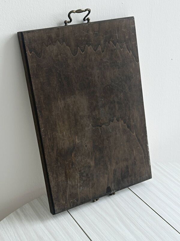 Plateau ancien en bois et carreaux floraux