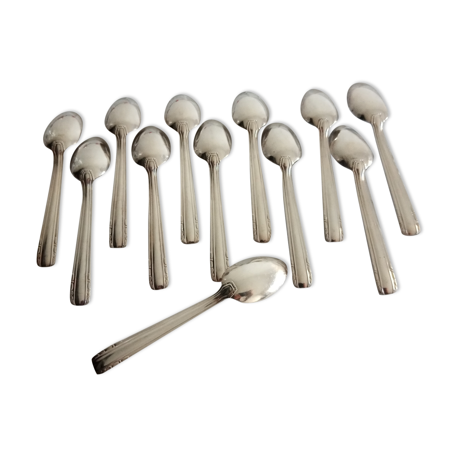 12 moka spoons in silver metal art deco