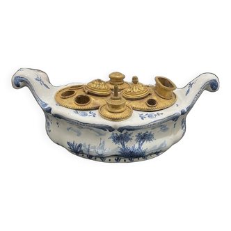 Desvres Earthenware Inkwell Monogrammed AR