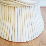 Table low round and white vintage rattan bamboo