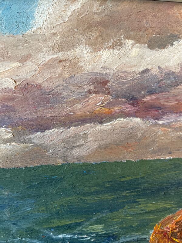 Tableau peinture ancienne paysage marin XXe Marine