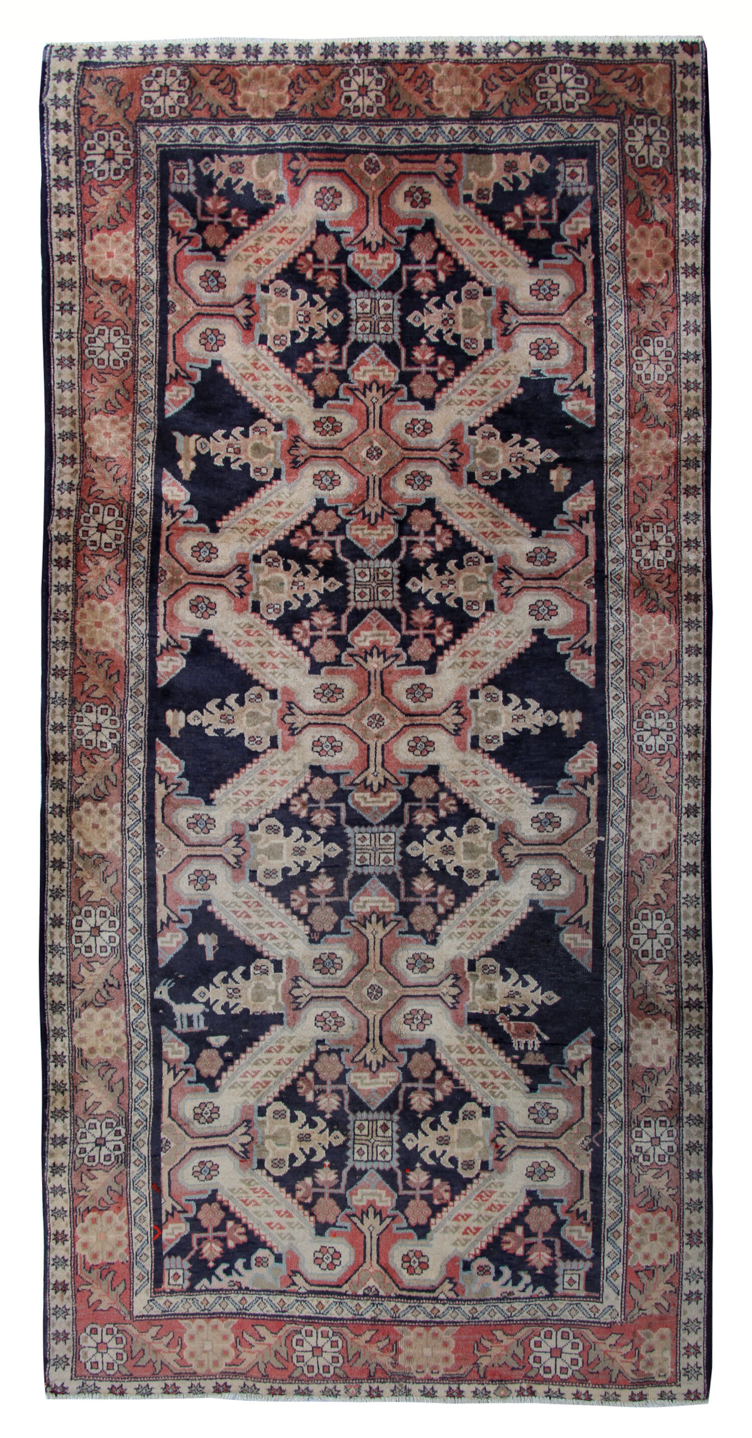 Handmade caucasian oriental wool runner rug blue traditional entranceway rug 140x300cm
