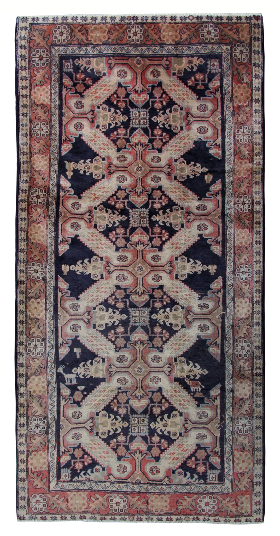 Handmade caucasian oriental wool runner rug blue traditional entranceway rug 140x300cm