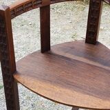 Set of three brutalist tripod armchairs in carved solid oak