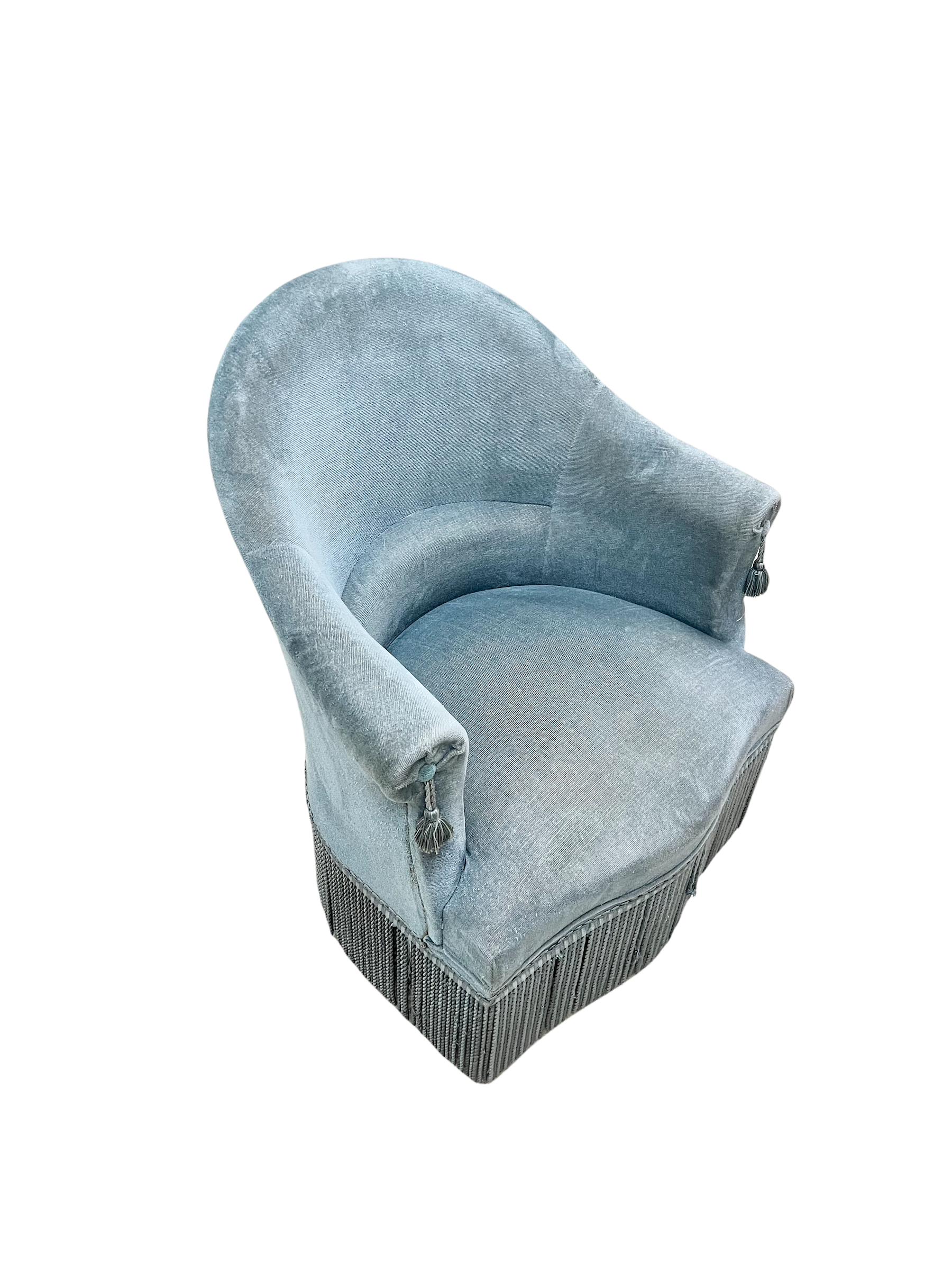 Toad armchair with vintage velvet blue fringe