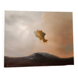 Grand tableau huile sur toile onirique signé Jean Guy Berlanger titre Vague