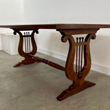Old rectangular wood coffee table with lyre side posts