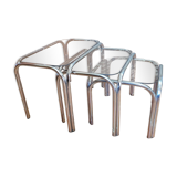 Chrome and smoked glass nesting table from the 70s