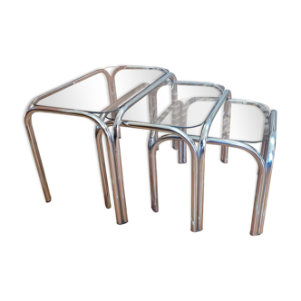 Chrome and smoked glass nesting table from the 70s