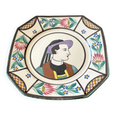 Octagonal plate from Quimper pottery - HB Henriot - Breton character