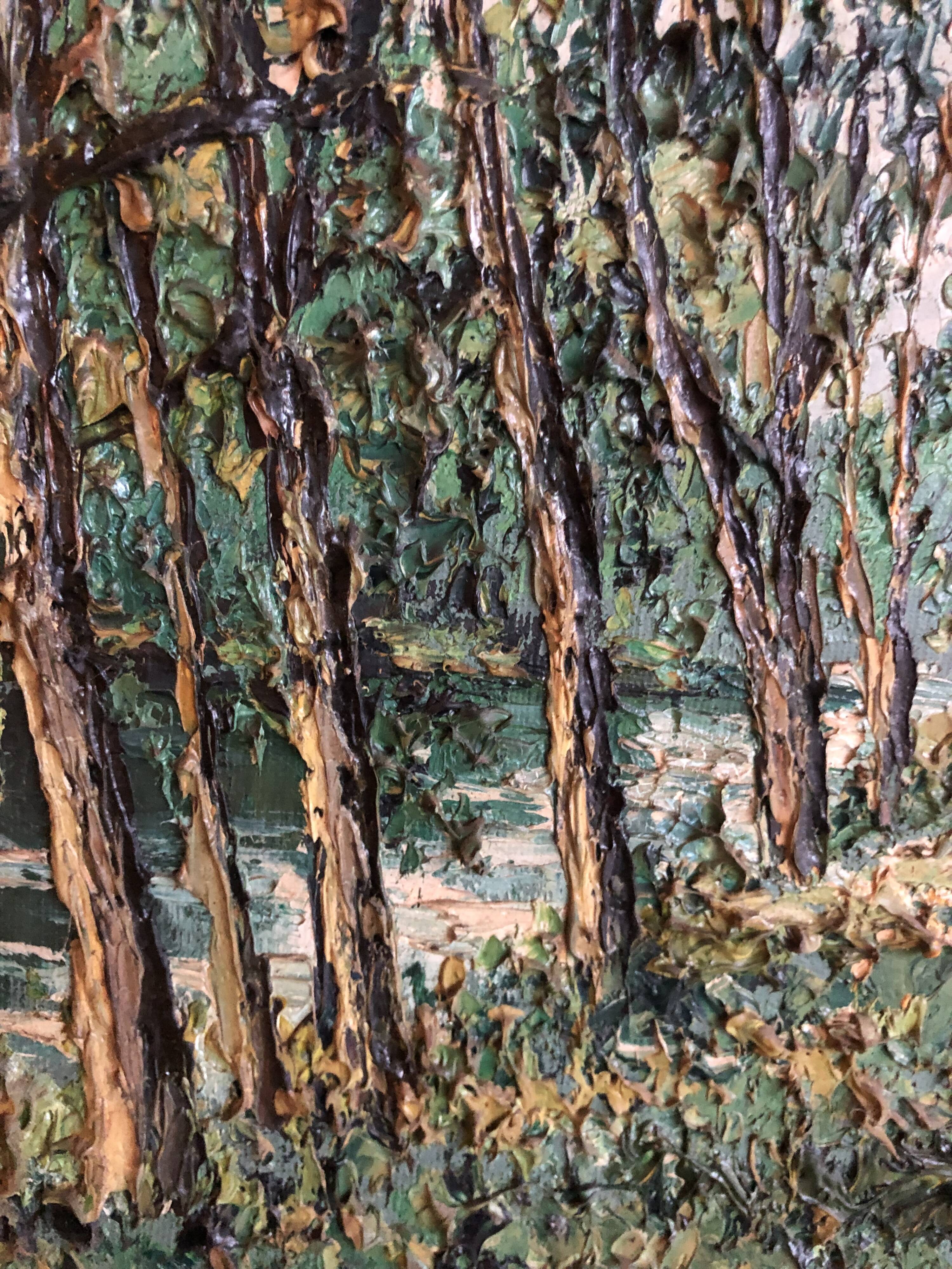 Oil on canvas House by the water