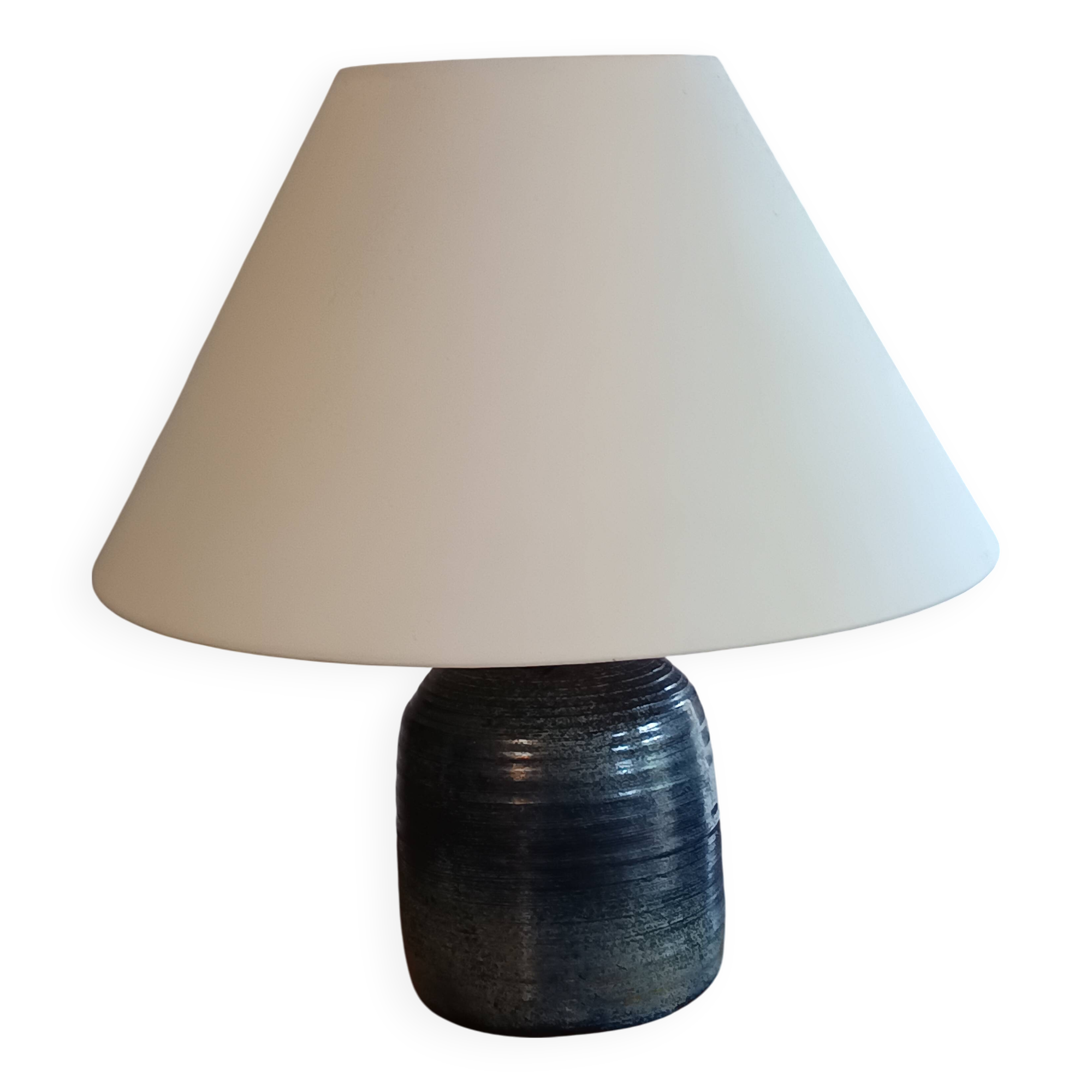 blue glazed ceramic lamp signed Ferrières 1970