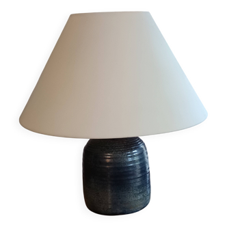 lampe céramique vernissée bleue signée Ferrières 1970
