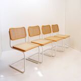 Set of 4 Italian rattan and white metal chairs