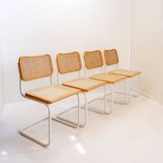 Set of 4 Italian rattan and white metal chairs