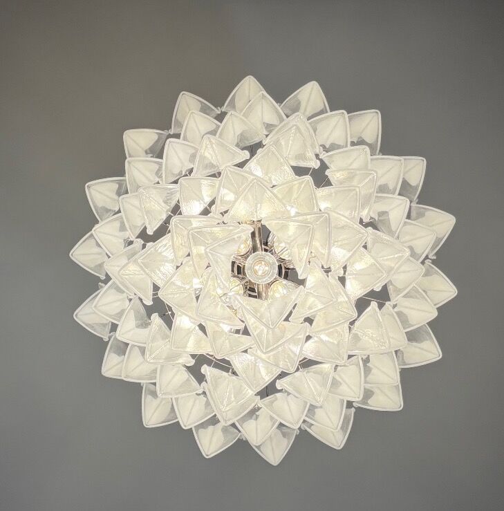 Venetian lustre in colourless and white Murano glass, circa 1990.
