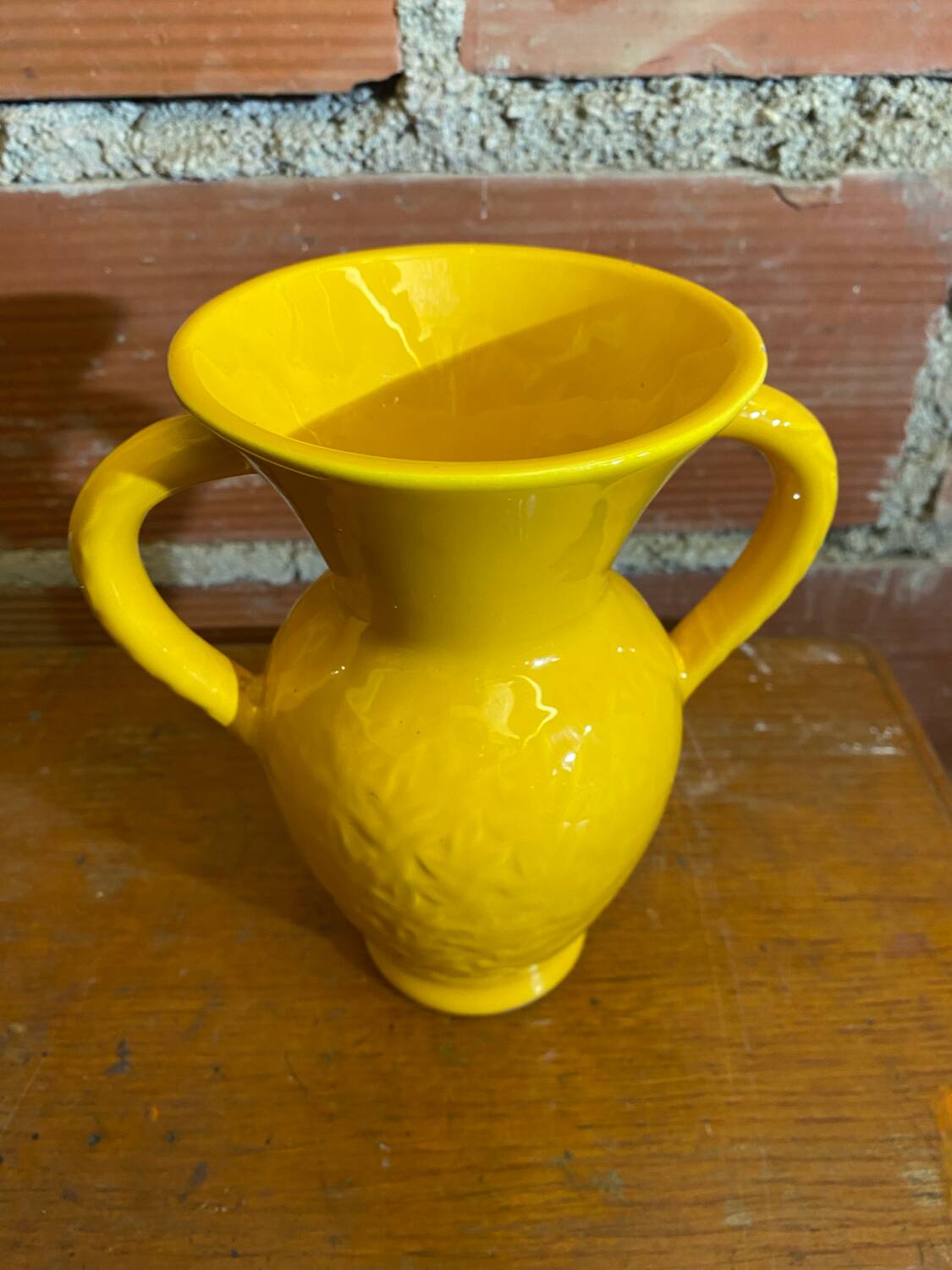 Antique Vase with Handles Yellow Ceramic Vintage Decoration #C605