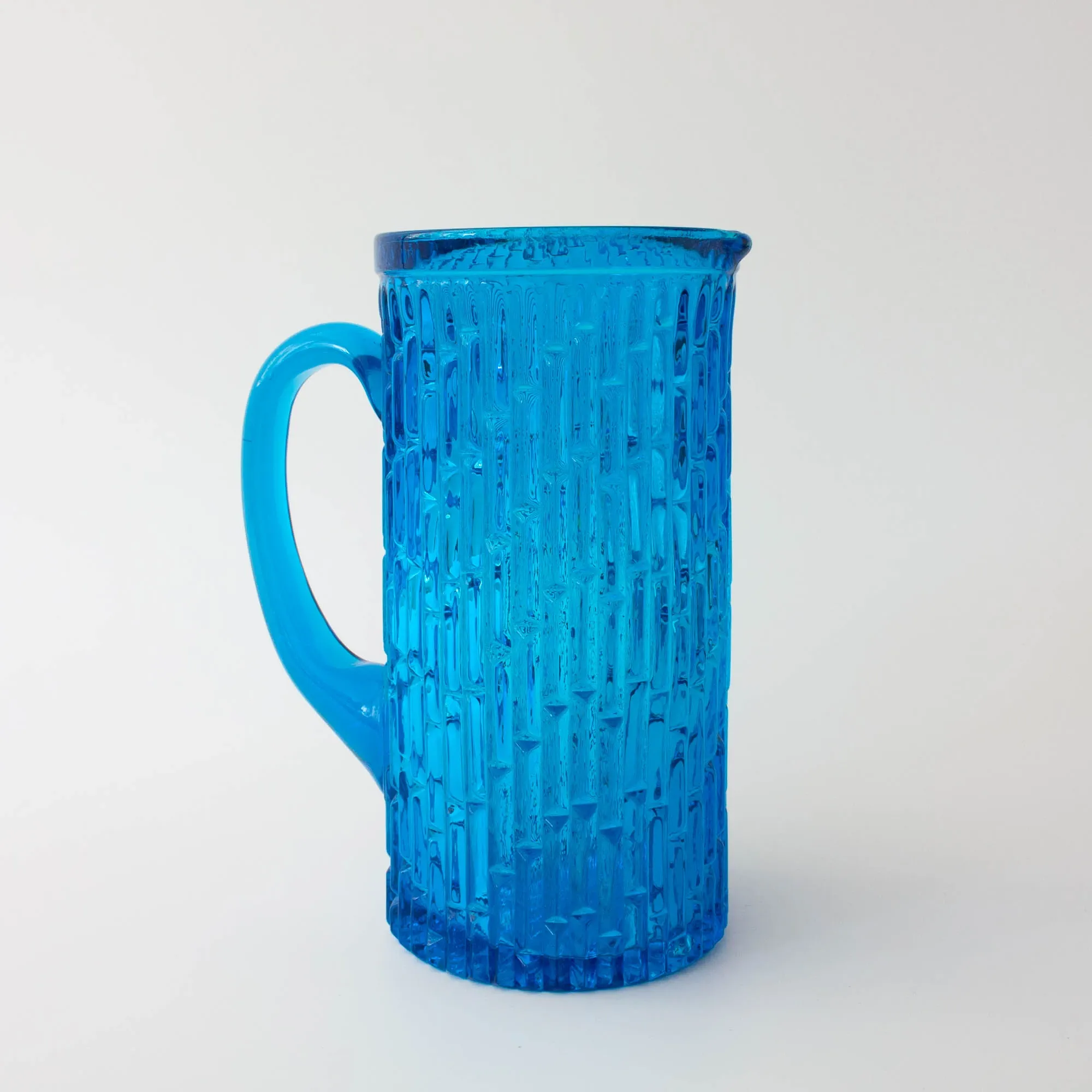 Vintage 1970s IVIMA Blue Glass Jug and Six-Glass Set