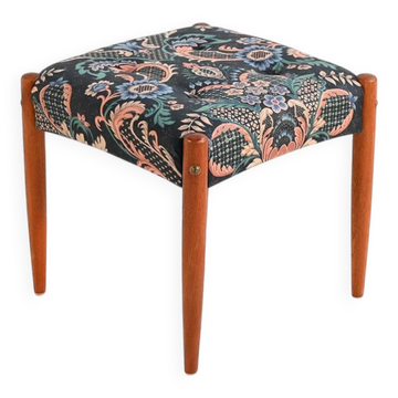 Scandinavian teak stool with upholstered seat, 1960s/1970s
