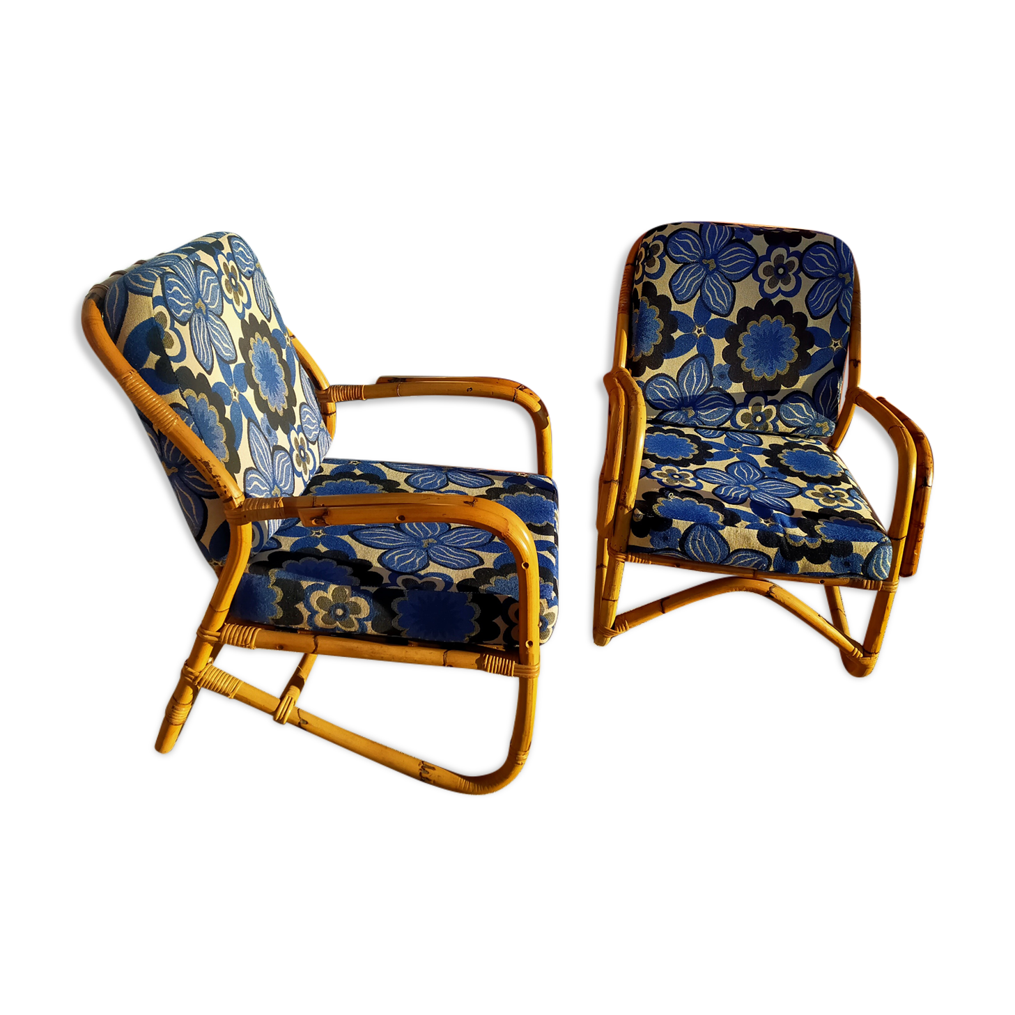 Pair of vintage rattan armchairs