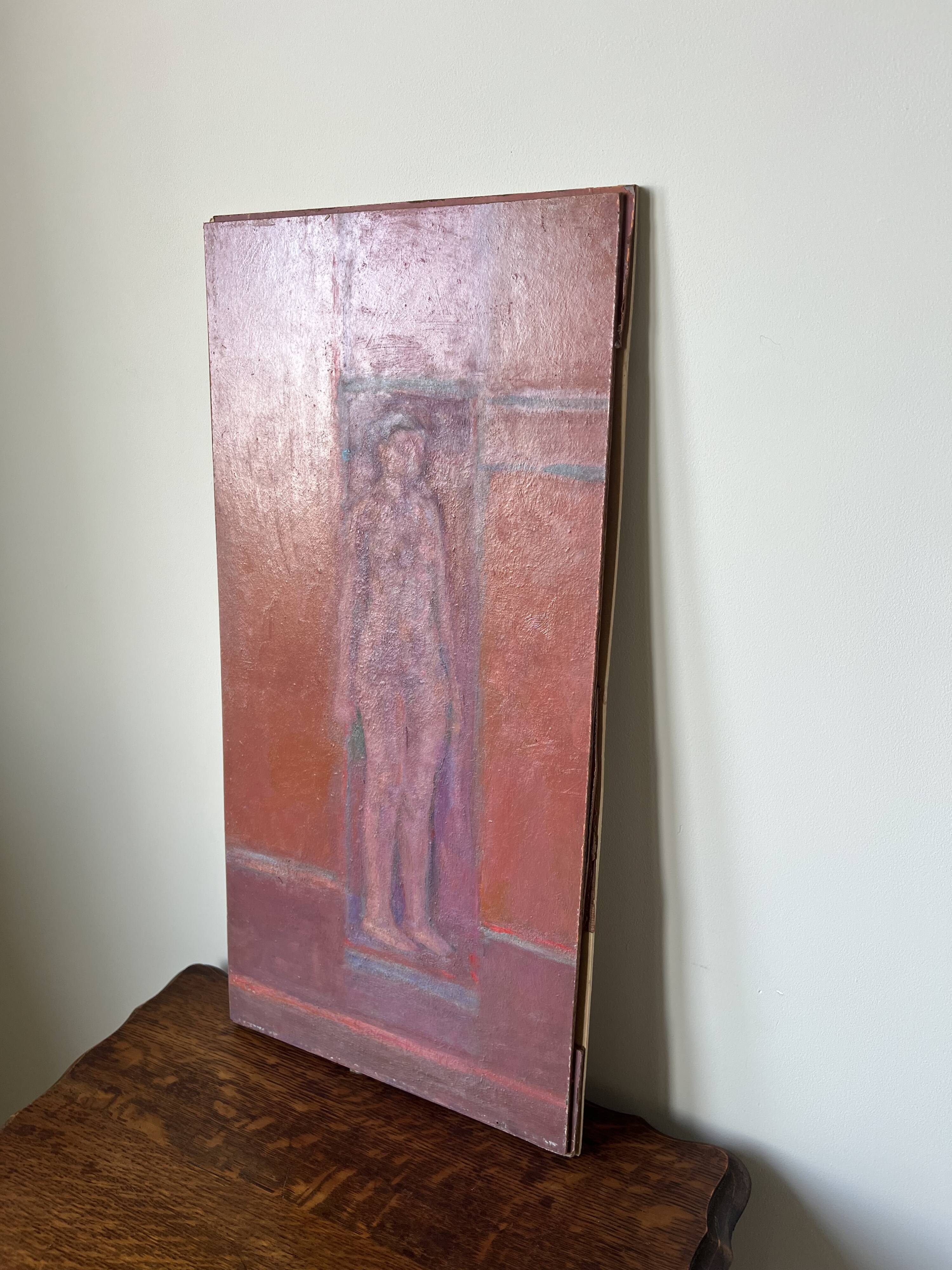 Nude figure. Oil painting on board. Mid 20th century, signed and dated 1974