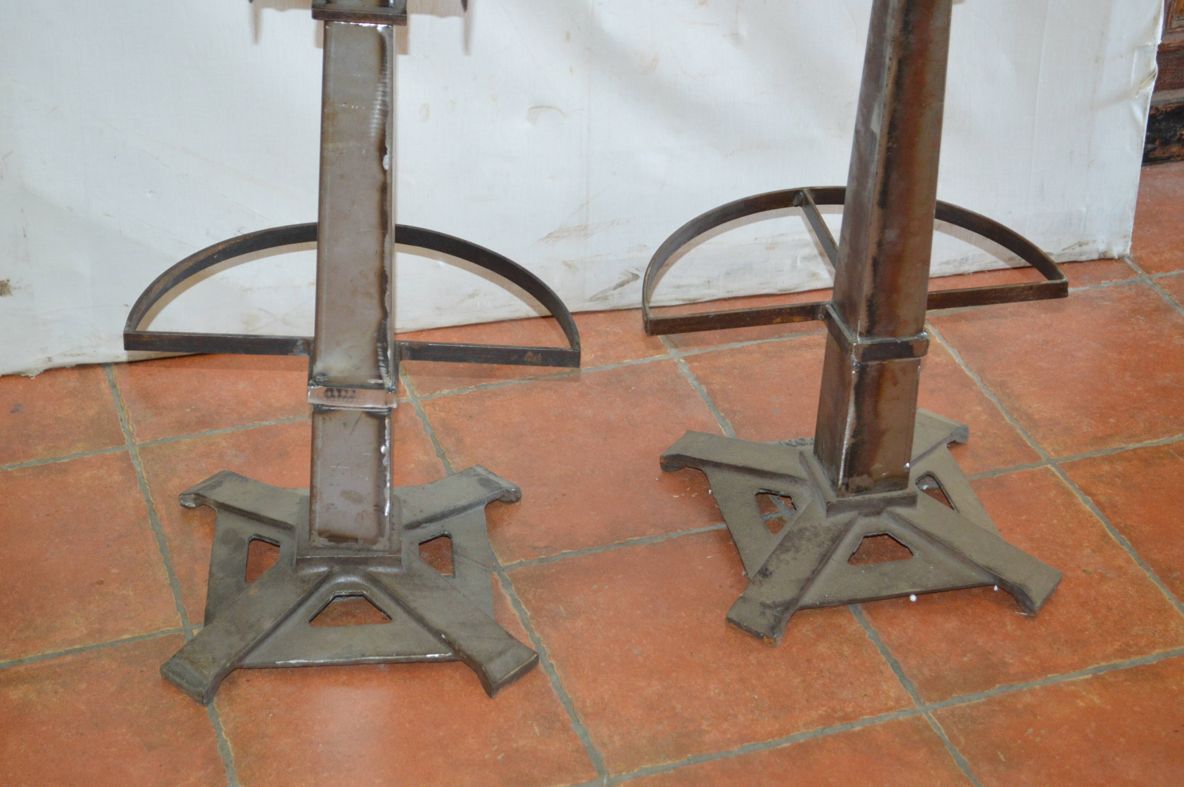 Industrial iron and leather bar stools