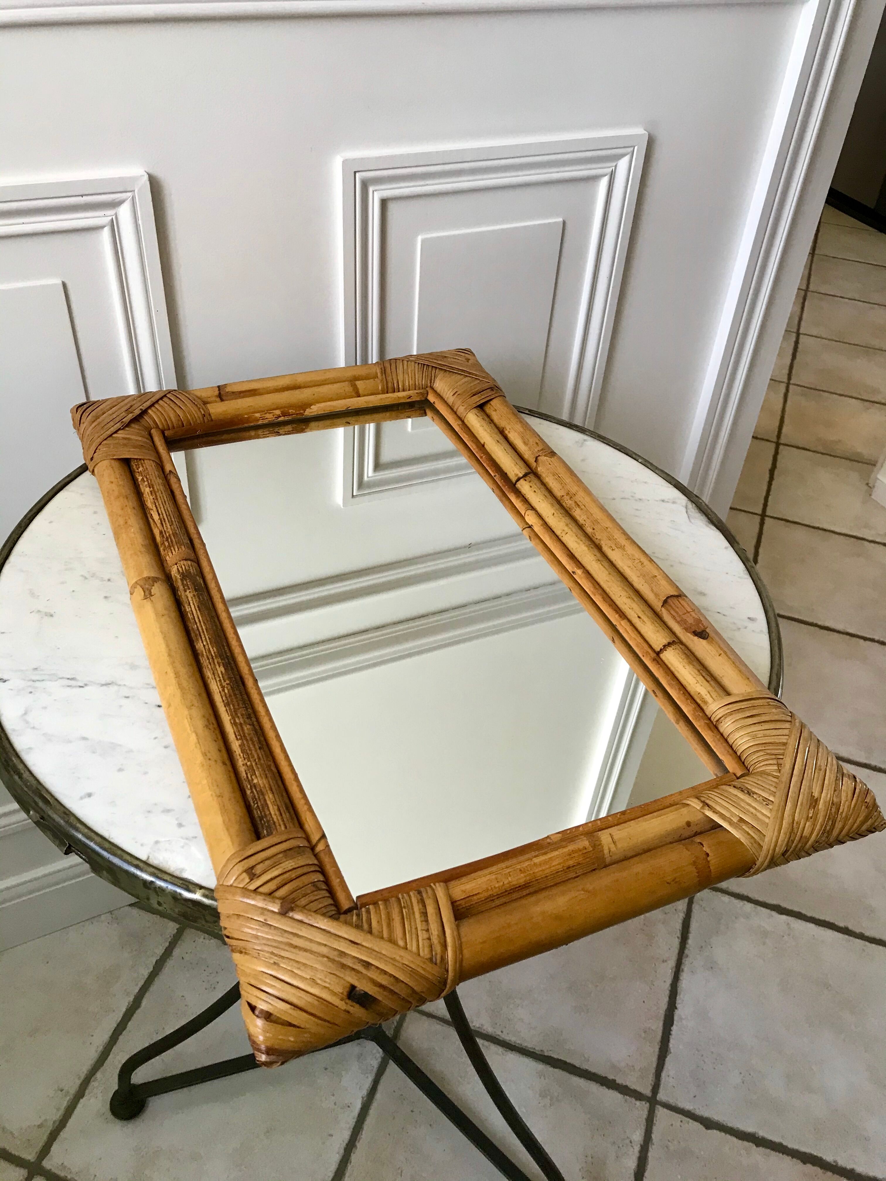 Rattan bamboo mirror 60s-70s