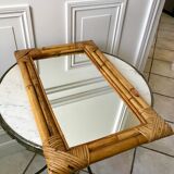 Miroir bambou en rotin années 60-70