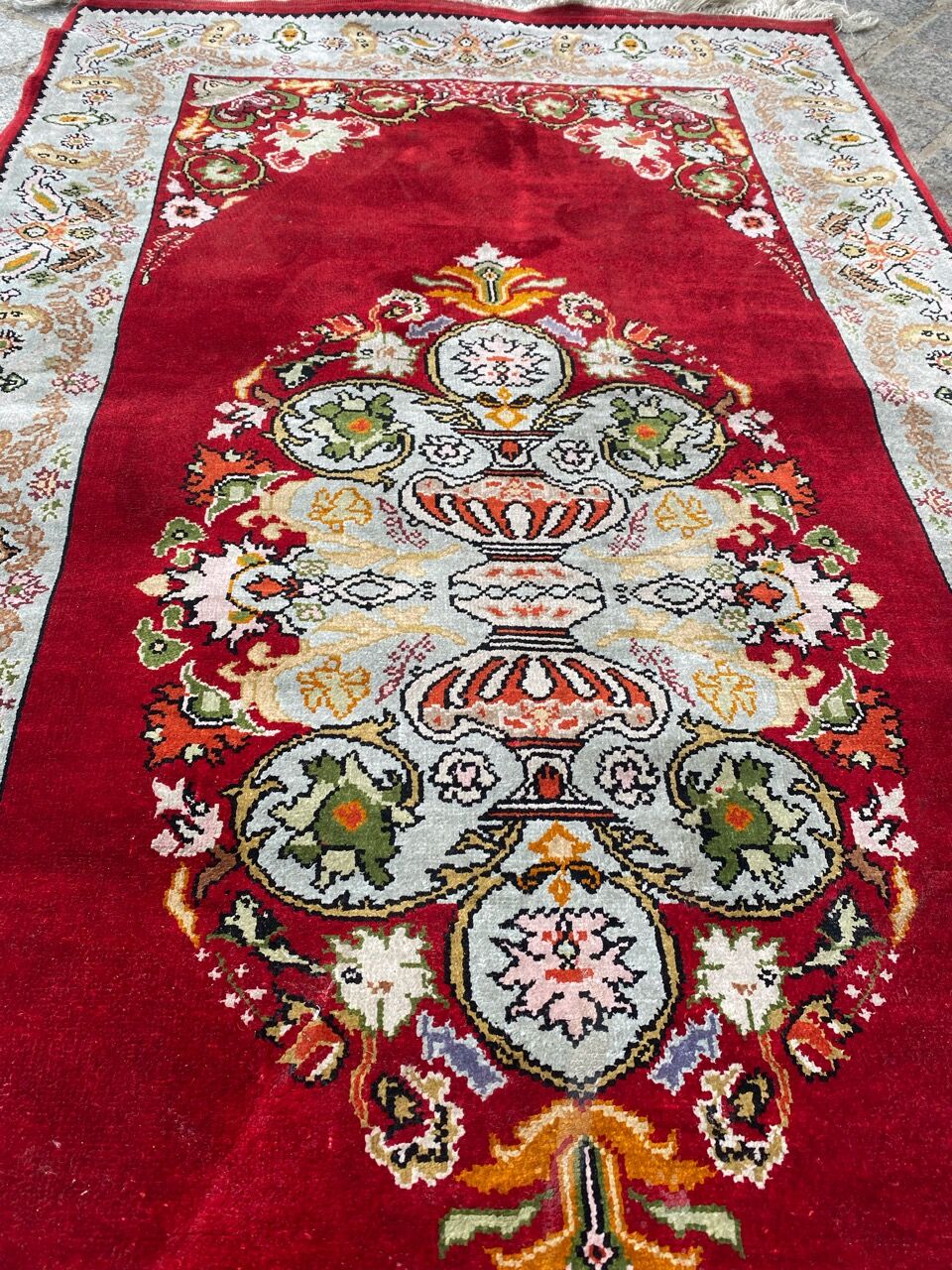 Vintage Turkish silk carpet handmade 74x146 cm