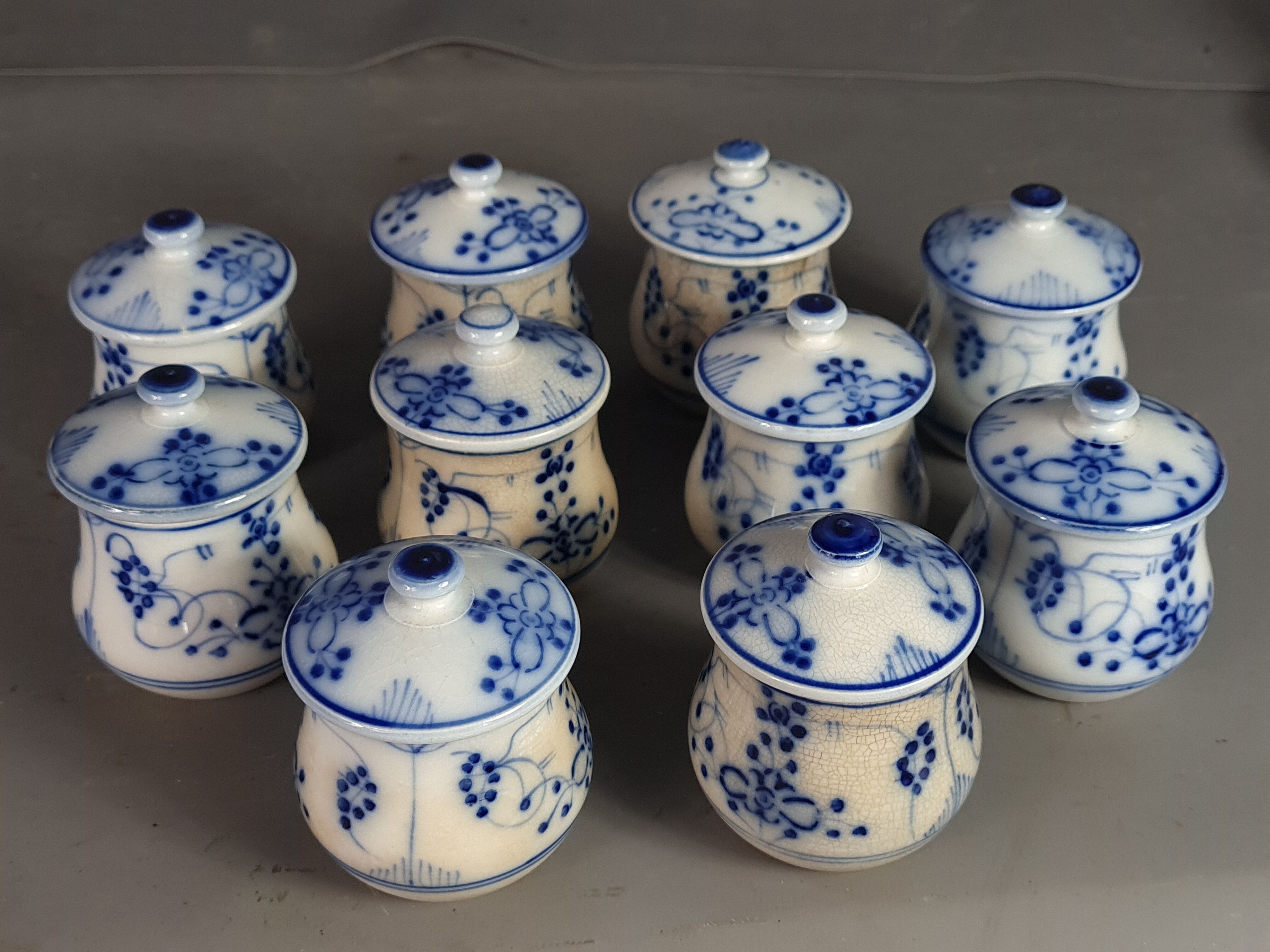 Series of 10 old small earthenware cream jars Digoin Sarreguemines SB