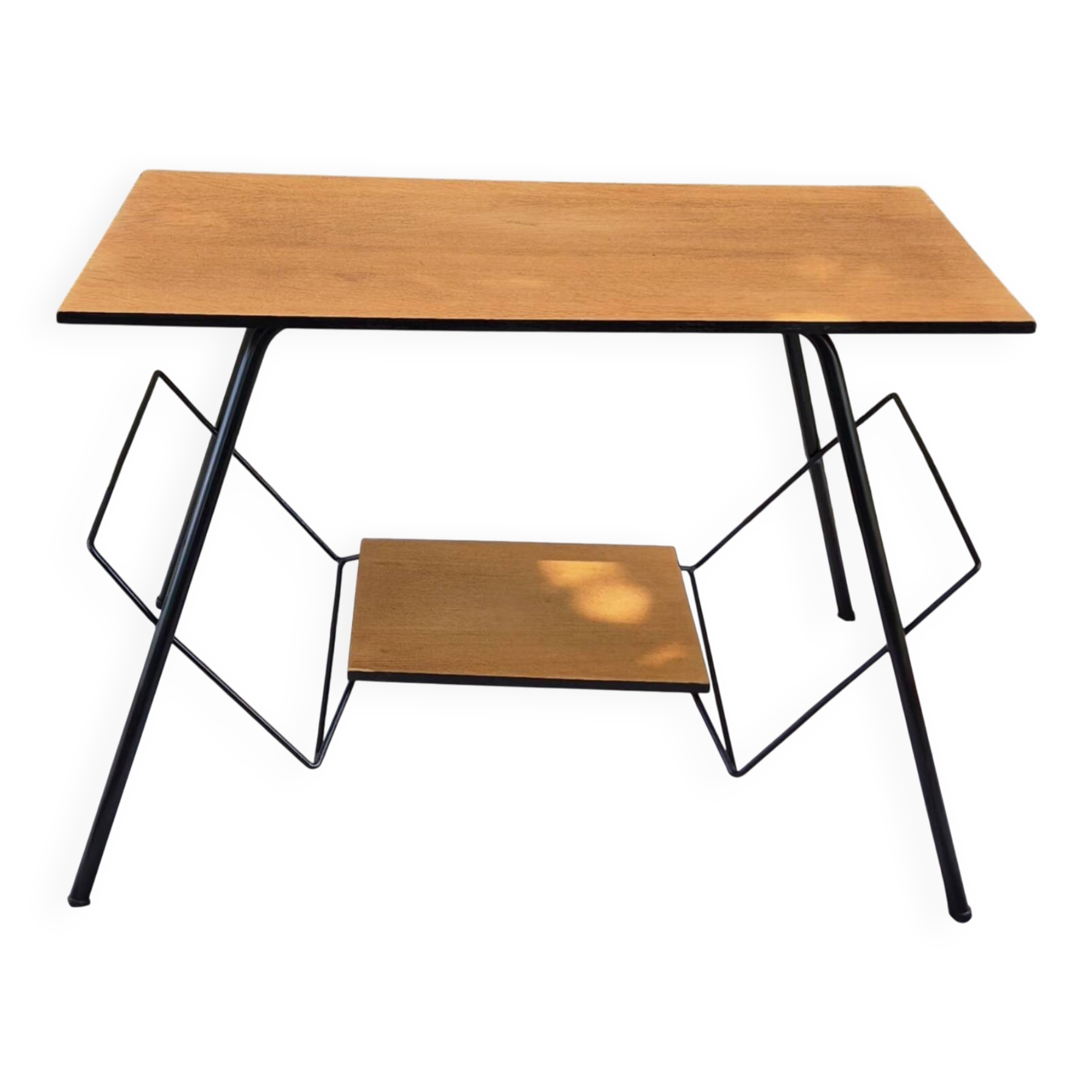 Small table, vintage Scandinavian TV unit in metal and wood, renovated.