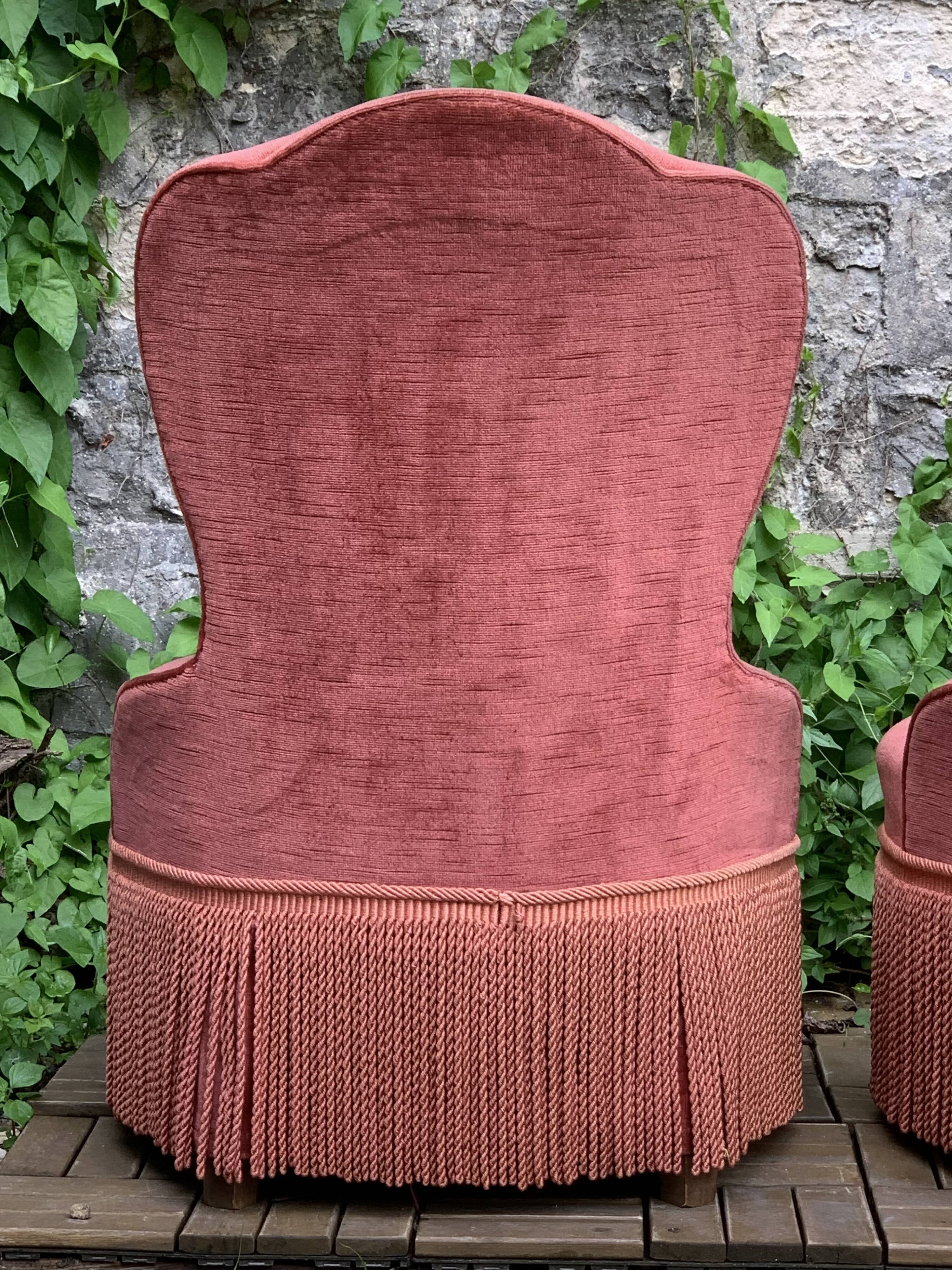 Pair of vintage pink velvet toad armchairs 1960