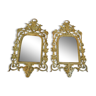 Pair of rocaille style bronze mirrors, late 19th century