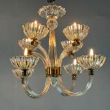 Venetian Chandelier in Colorless Murano Glass and Brass Circa 1950