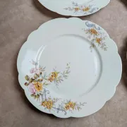 Set of 7 vintage flat plates in porcelain – Polychrome floral decoration