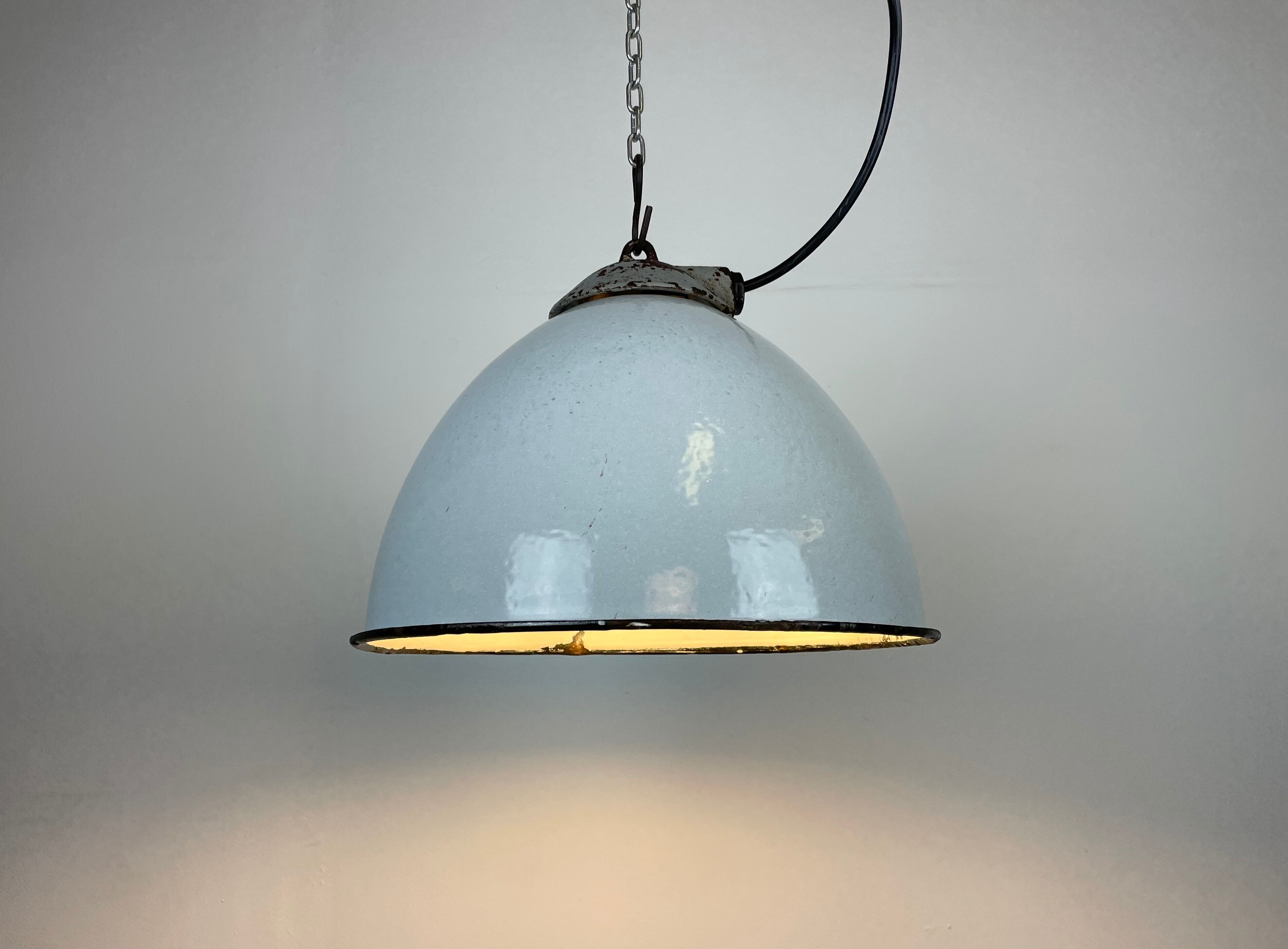 Industrial Grey Enamel Factory Lamp with Cast Iron Top from Zaos, 1960