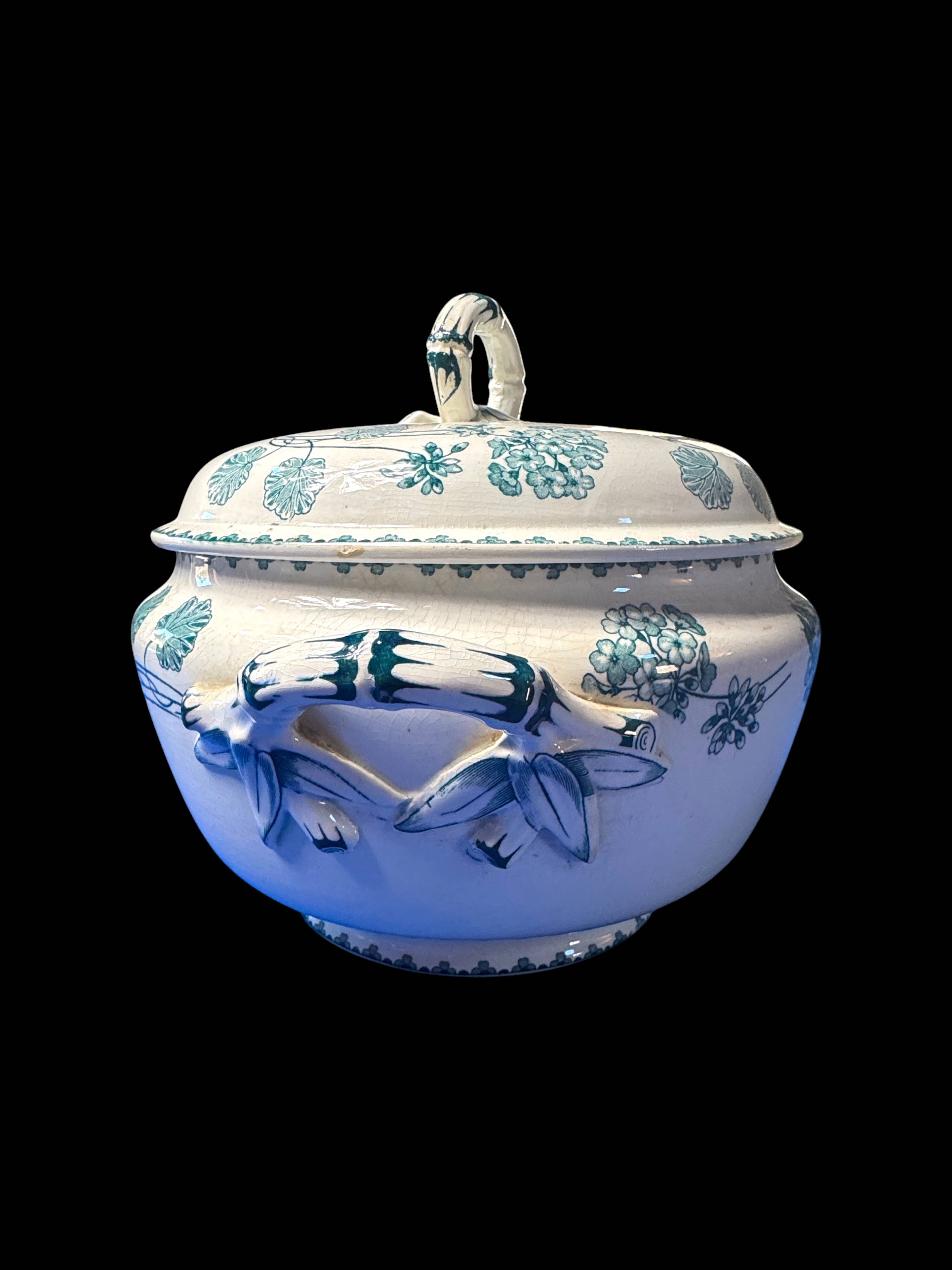 Antique Sarreguemines U&C soup tureen, geranium
