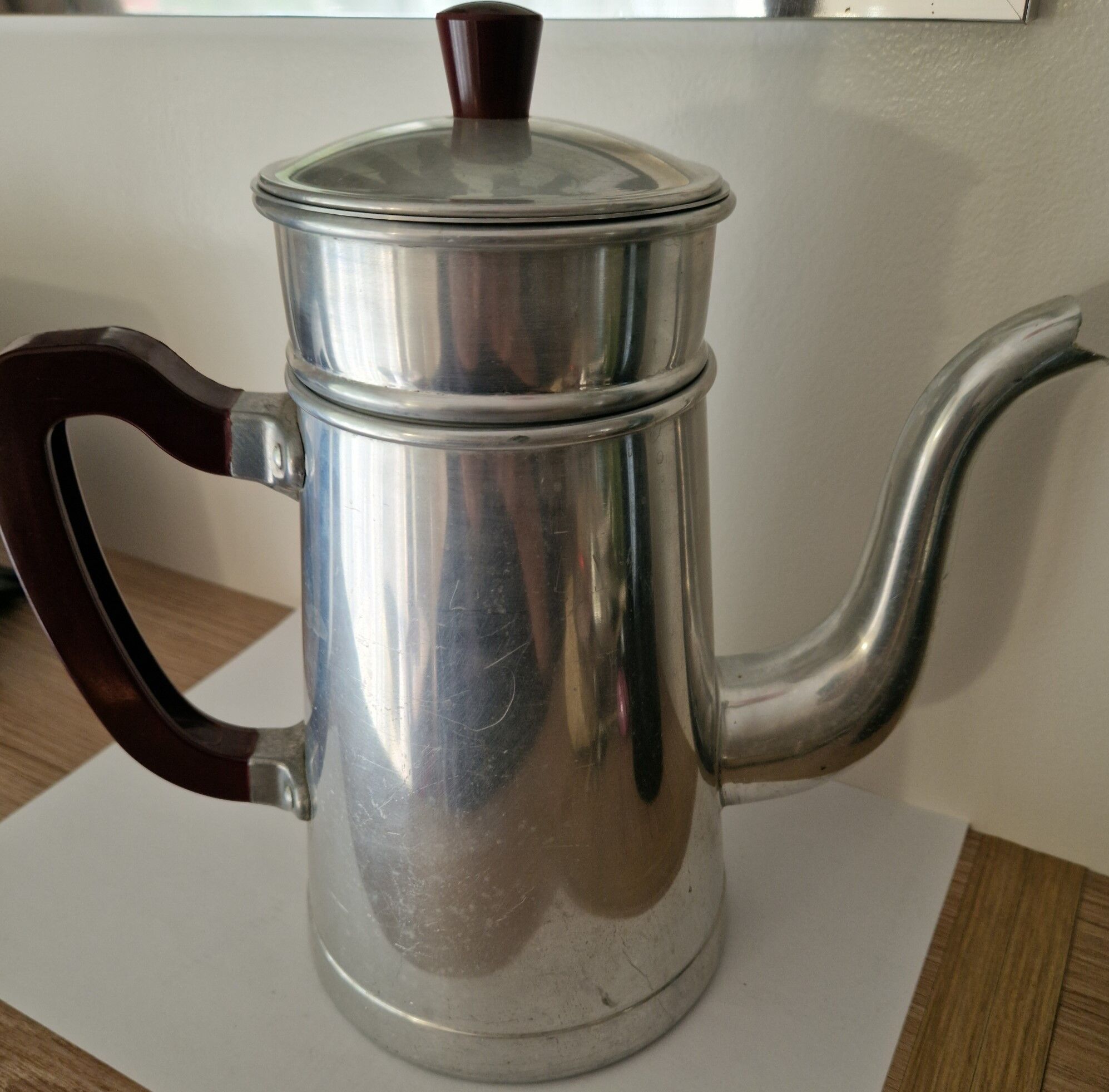 Vintage aluminium coffee pot Tournus Unis France – complete – 1950s
