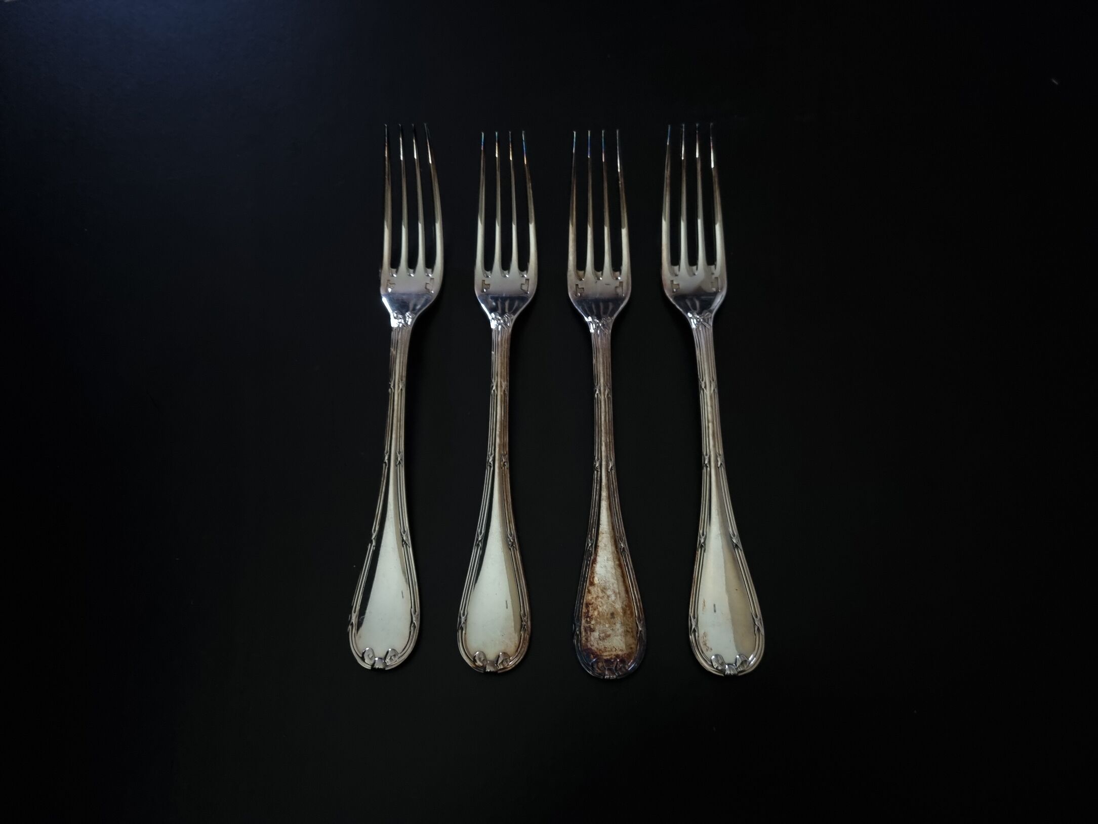 4 Christofle ribbon model dessert forks