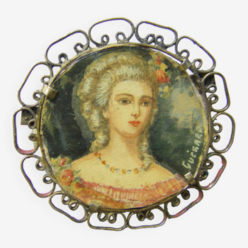 Watercolor miniature female portrait Signed Guérard