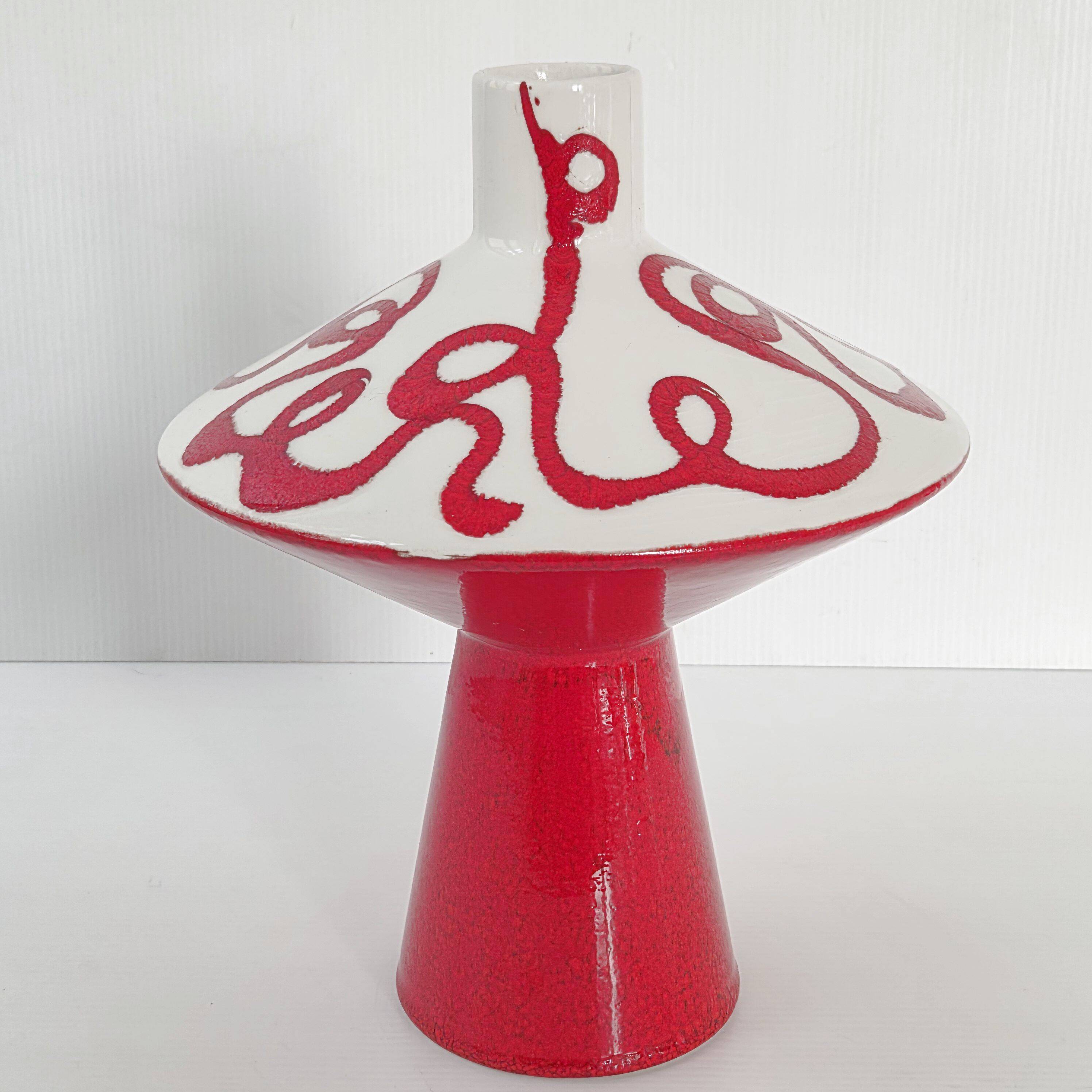 Vintage 1950 red italian ceramic vase 50s retro spaghetti rockabilly